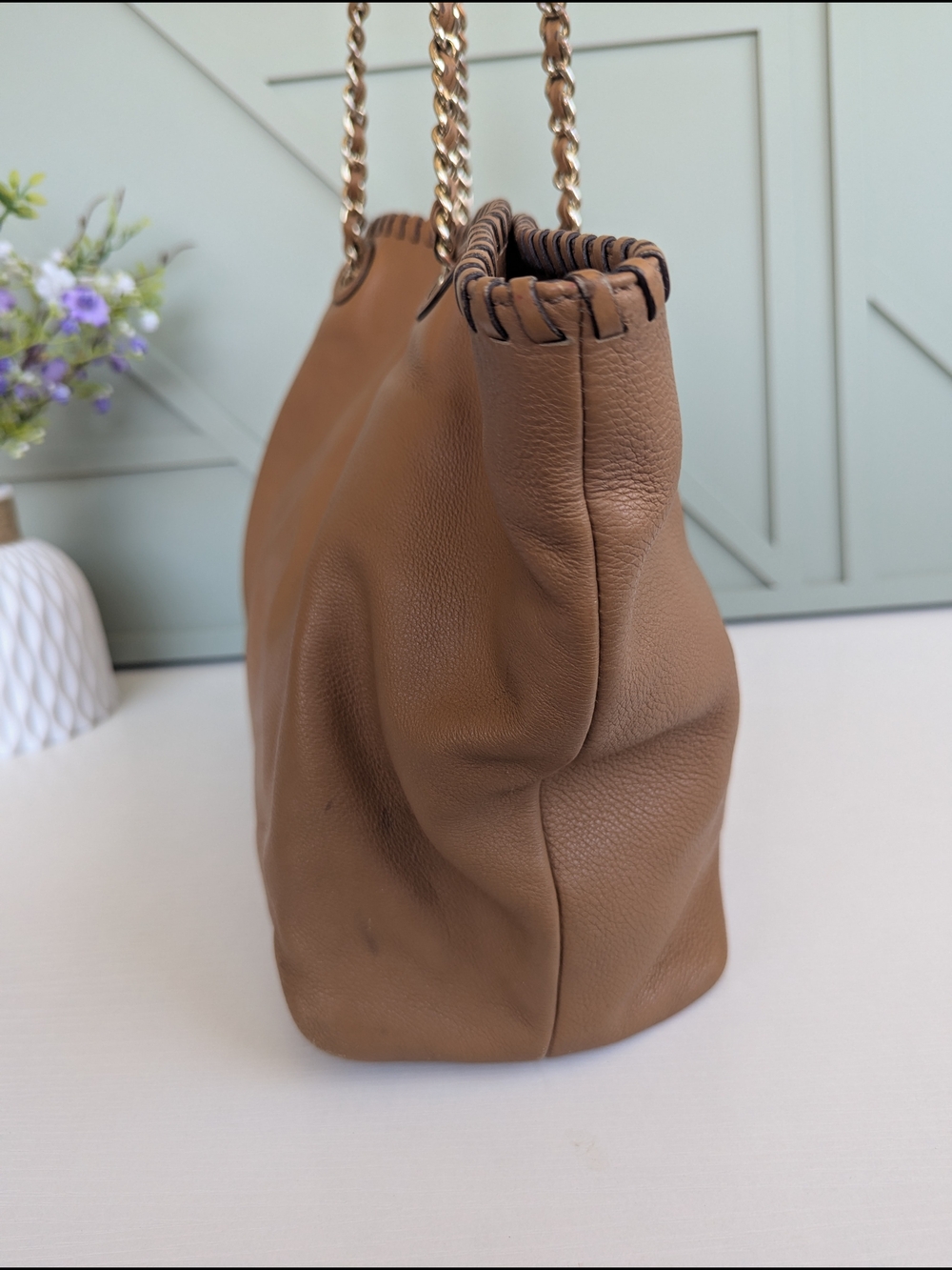 Tory Burch Brown Leather Whipstitch Tote - Picture 7 of 14